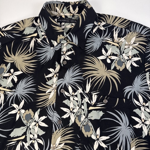 Natural Issue Hawaiian Shirt Men L Black Tropical Floral Viscose Rayon S/S - Picture 3 of 11